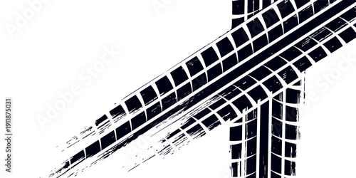 Tire track. Car, bike, motorcycle tyre mark with grunge effect isolated on white background. Wheel footprint on the road. Top view of rubber protector mark