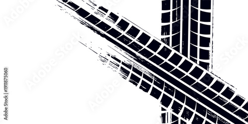 Tire track. Car, bike, motorcycle tyre mark with grunge effect isolated on white background. Wheel footprint on the road. Top view of rubber protector mark