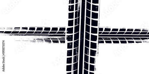 Tire track. Car, bike, motorcycle tyre mark with grunge effect isolated on white background. Wheel footprint on the road. Top view of rubber protector mark