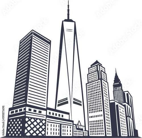 New york city skyline illustration featuring one world trade center and lower manhattan buildings