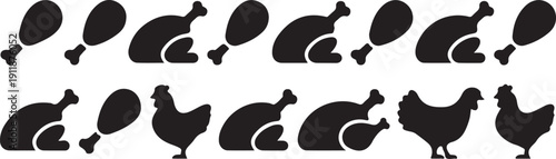 Grilled chicken icon vector set. Chicken illustration sign collection. BBQ symbol. Bird logo. 2
