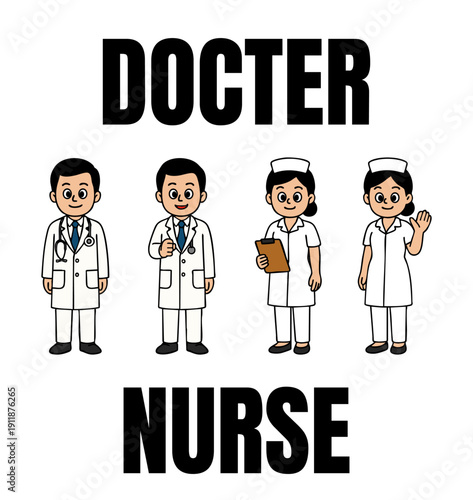 Medical Professionals Illustration Set – Doctor & Nurse Artwork