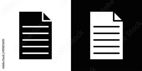 File icon in solid fill style, shown in black on white and white on black background. Perfect for document management, data storage, and office interfaces.
