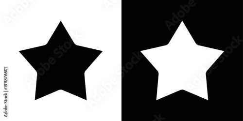 Star icon in solid fill style, shown in black on white and white on black background. Ideal for ratings, favorites, achievements, and badge systems.