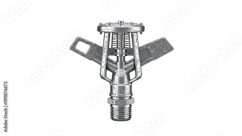 Bild auf Leinwand Sprinkler Head Metal Irrigation Device with Adjustable Nozzles in White Backgrou
