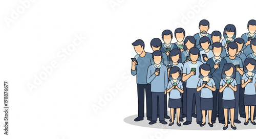 Group of Cartoon Police Officers Standing.