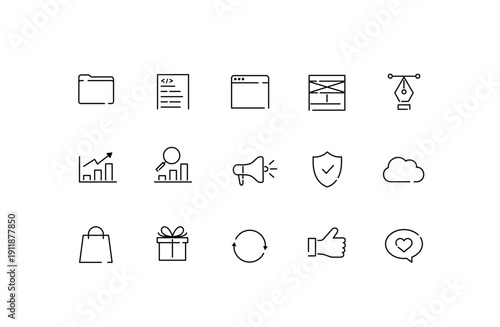 ビジネス・マーケティング用ミニマルラインアイコンセット（細線）