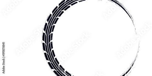 Tire track. Car, bike, motorcycle tyre mark with grunge effect isolated on white background. Wheel footprint on the road. Top view of rubber protector mark