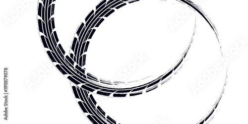 Tire track. Car, bike, motorcycle tyre mark with grunge effect isolated on white background. Wheel footprint on the road. Top view of rubber protector mark