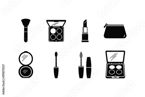 Black and white makeup brush and cosmetic icons