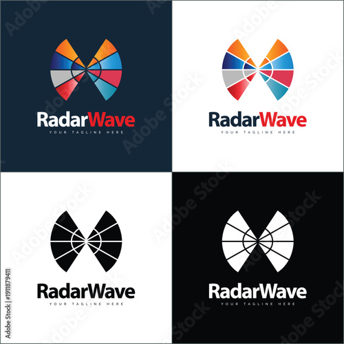 Radar wave Shapes colourful silhouette modern logo set template design