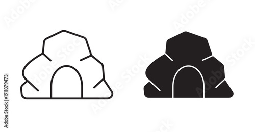 cave icon in black stroke and fill