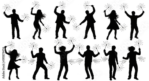 Group of Silhouetted People Dancing.