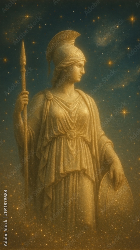 Obraz premium Goddess statue under starry sky mobile wallpaper