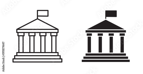 Government building icon in black stroke and fill