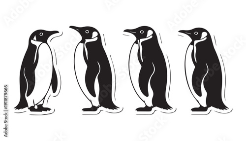 black color Penguins bird set of silhouette vector illustration, solid white background