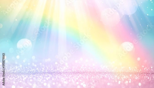 パステルレインボーの背景と降り注ぐ光