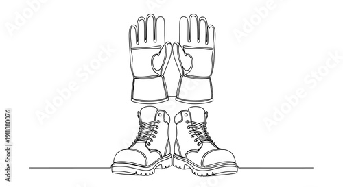 Work Boots and Gloves Line Art Illustration