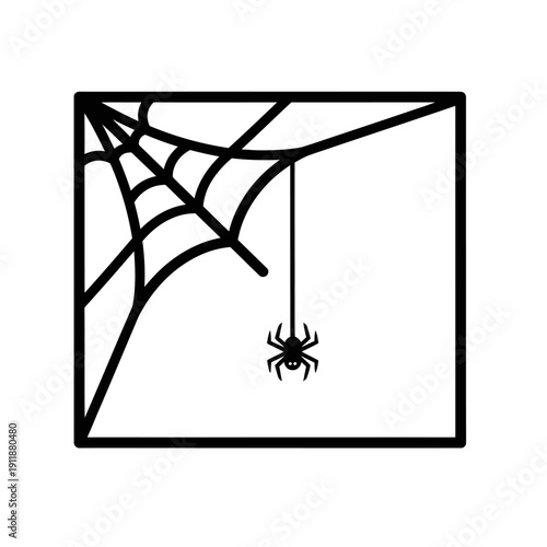 Spider hanging from its web in the corner, perfect for halloween, spookythemed designs, nature blogs, arachnid studies, and horror content.