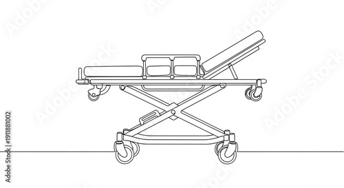 Medical Stretcher Line Art Illustration on White Background