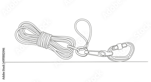 Rope and Carabiner Line Drawing Illustration