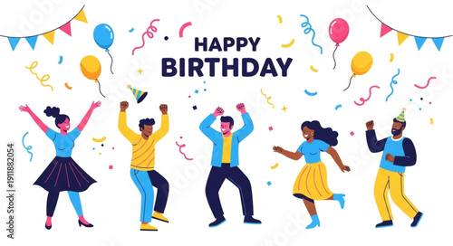 Happy Birthday Celebration with People Dancing.