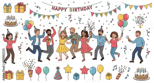 Happy Birthday Celebration with People Dancing.