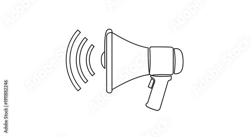Megaphone Line Art Icon with Sound Waves, Announcement and Communication Symbol
