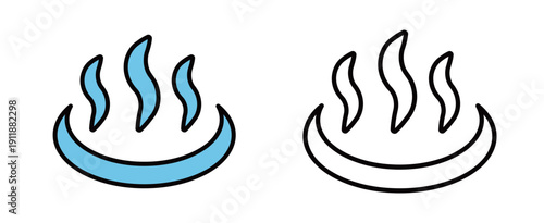 温浴施設のシンプルなベクターアイコン | 温泉や銭湯のイメージ・湯気のカラーと線画の素材セット