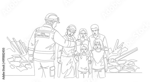 Rescue Worker Comforts Distressed Family Amidst Debris