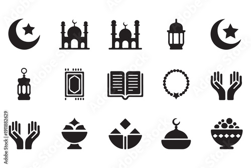 Diverse Islamic Symbols and Ramadan Elements - Silhouette Icon Pack