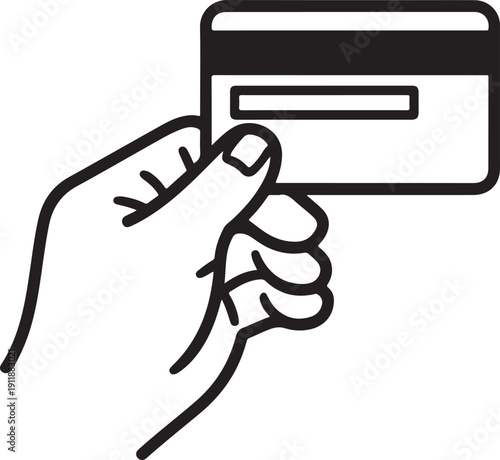 Hand swipe credit card during purchase line art icon for apps and websites