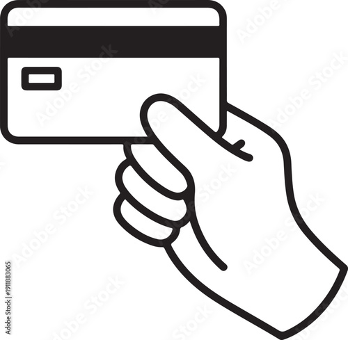 Hand swipe credit card during purchase line art icon for apps and websites
