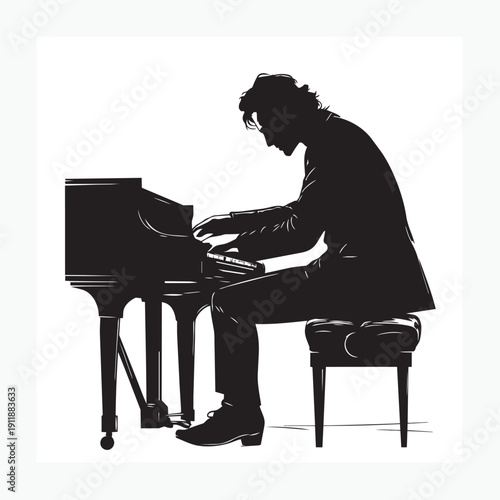 silhouette of a man playing piano
