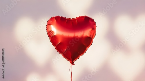 Red Heart Balloon Floating Against Soft Bokeh Background for Valentine's Day Romance