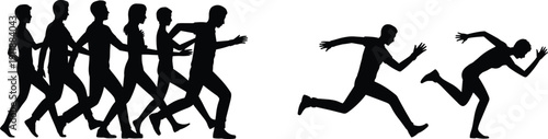 Running people silhouettes set, men sprinting marathon race athletes isolated on white background sport competition vector