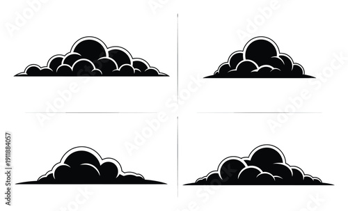 Four stylized black cloud illustrations with white outlines on a white background