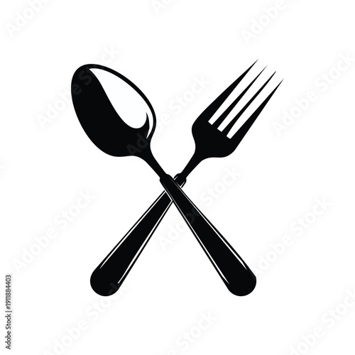 A professional set of silver metal cutlery including a spoon, fork, and knife isolated on a white background for restaurant kitchen dinner table settings