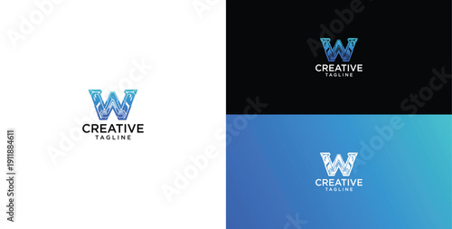 Digital technology logo icon vector. W initial logo design.