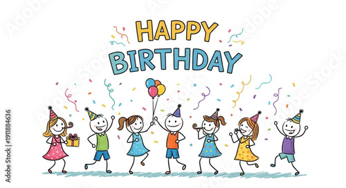 Happy Birthday Children Celebration Illustration.