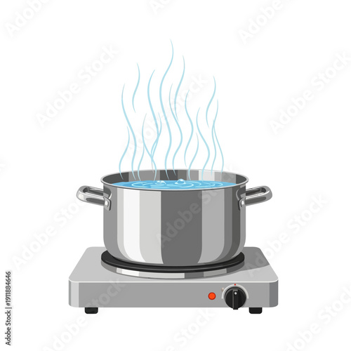 Water Boiling in Metal Pot on Electric Hot Plate Illustration