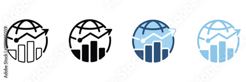 Statistics icon set multiple style collection featuring charts, graphs, data visualization symbols, infographic elements