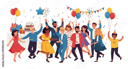 Happy People Celebrating Birthday Party.