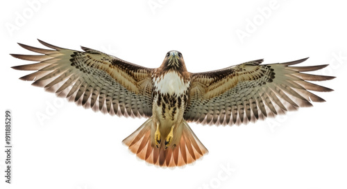 Majestic red-tailed hawk flying isolated PNG on transparent background, bird of prey with outstretched wings for wildlife and nature designs