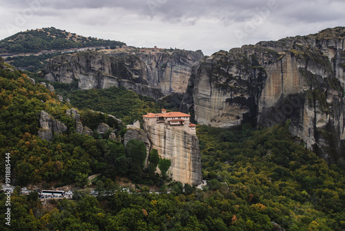 Bild auf Leinwand Majestic Meteora monasteries on giant sandstone rocks at sunset - Greece