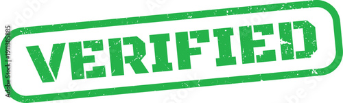 Vector green distressed 'VERIFIED' stamp with rounded rectangular border, isolated on transparent background, ideal for website UI or social media branding.