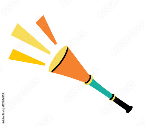 Vuvuzela horn illustration on white background. Football fan cheering instrument symbol. Sports event and stadium support concept for design and print.