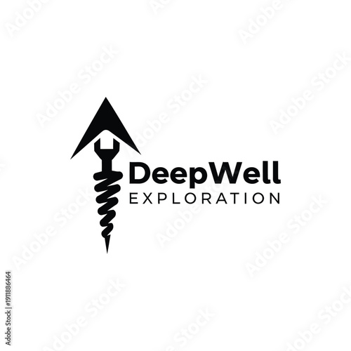 Industrial oil drill arrow logo representing deep exploration and energy extraction services for specialized company called DEEPWELL EXPLORATION