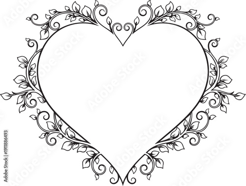 Elegant ornate heart with decorative floral vine design
