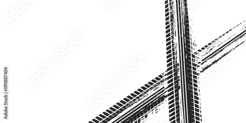 Tire track. Car, bike, motorcycle tyre mark with grunge effect isolated on white background. Wheel footprint on the road. Top view of rubber protector mark